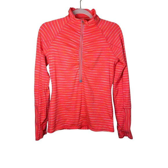 Athleta Striped Elite 1/2 Half Zip Pullover Size S Neon Orange Lightweight Train - Picture 1 of 12